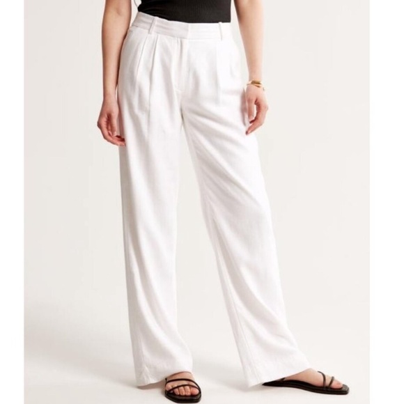 Abercrombie Fitch Sloane High Rise Tailored Linen Blend Wide Leg Pant 24/00L - Picture 12 of 12